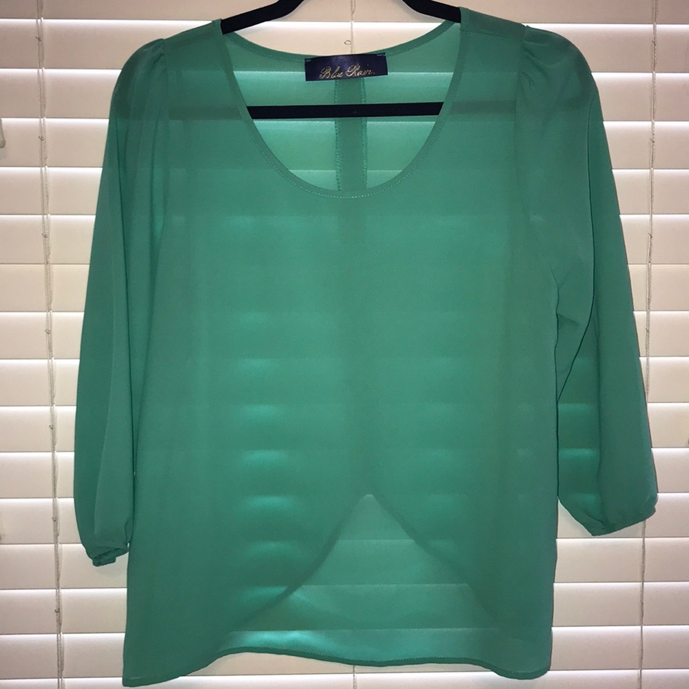 turquoise sheer blouse